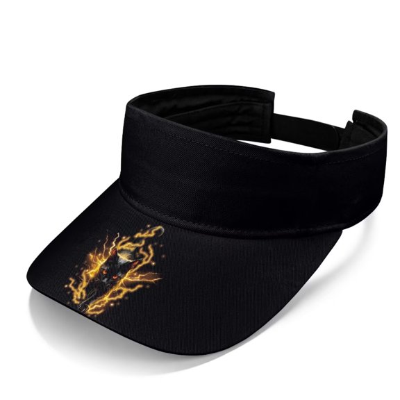 chaqlin Flame Black Cat Print Sports Sun Visor Hats Adjustable Wide Open Top Sun Visors Hat Summer Hat Outdoor Running Travel Beach Cap Women Men