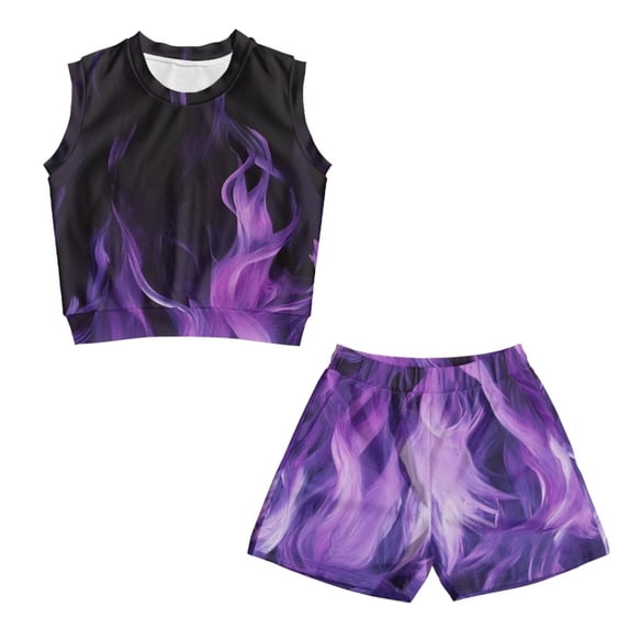 chaqlin Flame Girl's 2 Piece Outfits Short Set for Girls 5-14Y Crew Neck Tank Top and Elastic Waist Shorts Summer Sport Workout Clothes