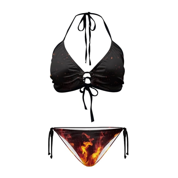 chaqlin Flame Pattern Two Piece Triangle Swimsuit Tie Knot Spandex ...