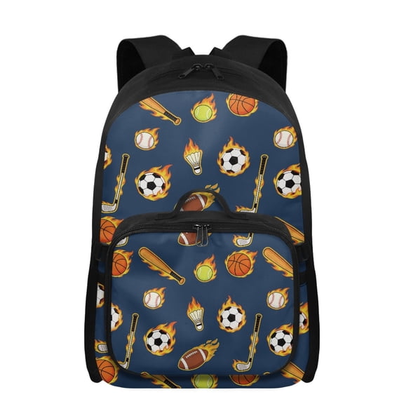 chaqlin Football Flame Boys 2 in 1 Backpack with Lunch Bag Ages 5-8 Flame Water 17 Inch Bookbag for Supplies Storage Cooler Lunchbox for Camping Travel