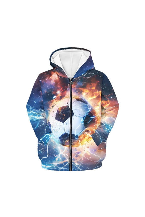 Football Zip up Hoodies for Boys 8-10 Casual Full Zip Hooded Jacket Fire Flame Long Sleeve Sweatshirts Kids Sweater Top with Kangaroo Pocket