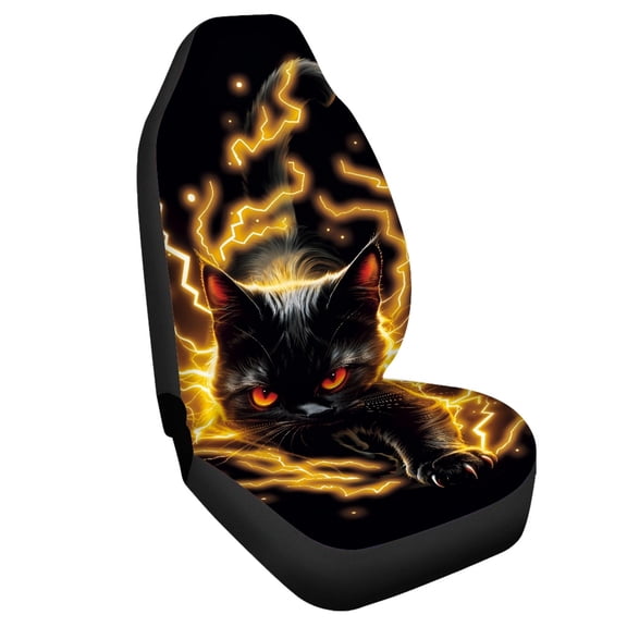 chaqlin Front Car Seat Cover Anti-Scratch Seat Covers for Cars Polyester Quick Install, Suitable for Sedan Truck, Lightning Black Cat Print