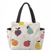 chaqlin Fruit Print Insulated Lunch Box for Women Lightweight Tote Bag with Cup Holder Leakproof Cooler Reusable Lunch Bag for Work Picnic Travel