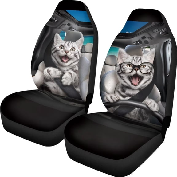 chaqlin Funny Cat Seat Cover for Cars 2 Piece Vehicle Seat Covers Easy Installation Automotive Interior Cover for Most Cars,SUV,Sedan
