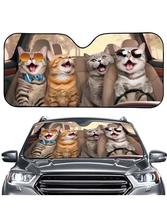 Funny Cat Windshield Sun Shade Auto Car Sun Shield,Foldable Universal Windshield Sunshade for Most Cars SUVs