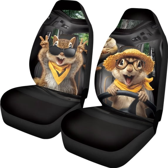 chaqlin Funny Squirrel Car Front Seat Covers 2 PCS Auto Seat Protector Universal Fit Vehicle Interior Accessories