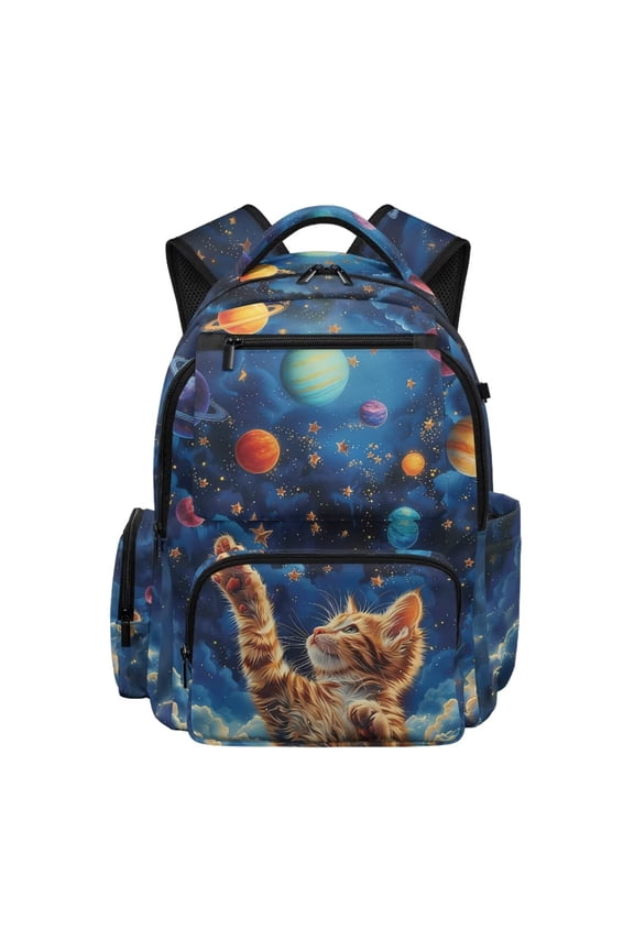 Galaxy Cat Print School Backpack for Fashion Lightweight Bookbag Waterproof Large Capacity College School Computer Bag for Students