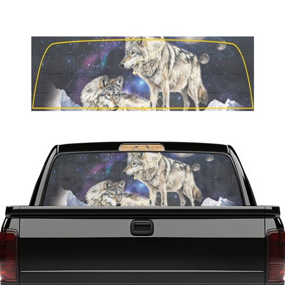 chaqlin Galaxy Wolf Truck Rear Window Decal Graphic Perforated Sticker Car Window Decal Sticker Perforated Window Film Fit Most Pickup Trucks SUV