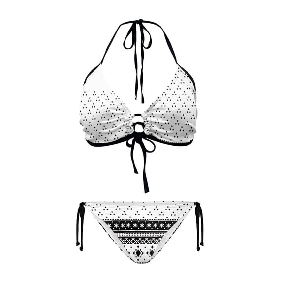 chaqlin Geometric Halter Triangle Bikini Set - Sexy Tie Side Two Piece Swimsuit for Beach & Vacation | Quick Dry, Figure Hugging
