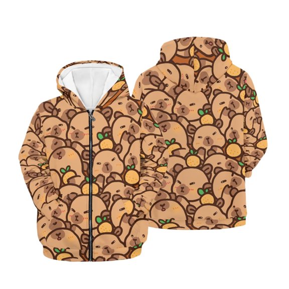 chaqlin Girl Hoodies Size 14-16 Capybara Full-Zip Hoodie Cute Long Sleeve Zipper Sweatshirt Lightweight Loose Fit Sports Jacket Kids Pullover Top with Pockets