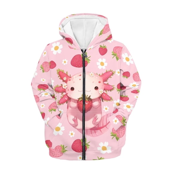 chaqlin Girls Axolotl Hoodies Size 11-13 Zip up Hoodie Sweatshirts Strawberry Long Sleeve Hooded Jacket Kids Pollover Tops with Pockets
