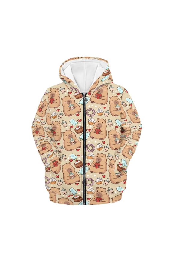 Girls Capybara Hoodies Size 6-7 Cute Full Zip Hoodie Sweatshirts Ice Cream Long Sleeve Sports Jacket Kids Pullover Top with Pocket