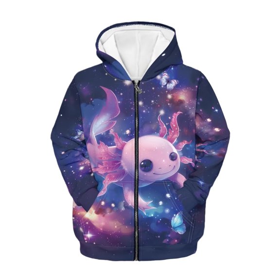 chaqlin Girls' Fashion Hoodies & Sweatshirts Cute Axolotl Zip Up Hooded Sweatshirt Galaxy Long Sleeve Hoodie Jacket Causal Pullover Sweaters with Pocket