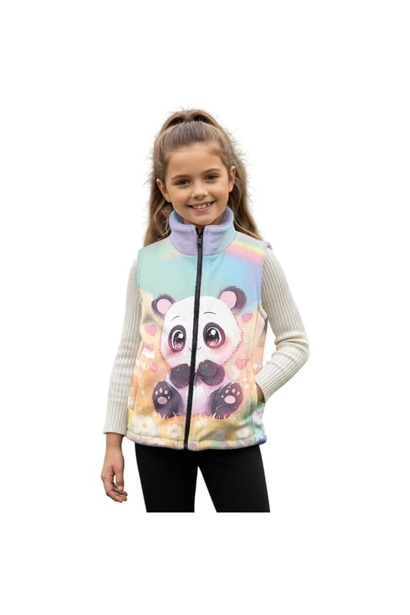 Girls Fleece Vest Size 1-2 Cartoon Panda Zip up Vests Jacket Kids Cute Sleeveless Outerwear Lightweight Soft Sports Coat with Pockets