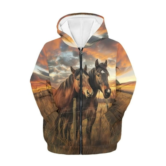 chaqlin Girls Horses Hoodies Size 11-13 Zip Up Hoodie Sweatshirt Boys Long Sleeve Hooded Jacket Kids Full Zip Sweater Top with Pockets Fall Winter Clothes