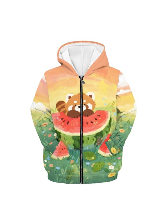 Girls Red Panda Hoodies Size 6-7 Zip Up Hooded Sweatshirt Watermelon Print Long Sleeve Hooded Jacket Casual Zipper Sport Coat with Pocket Fall Winter Fashion Clothes