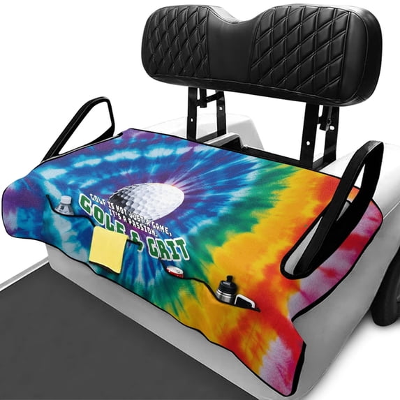 chaqlin Golf Cart Seat Covers Front Pockets, Compatible with Golf Carts Sports, Golf Cart Seat Towel Protector Fit for EZGO Club Car, Tie Dye Golf Print