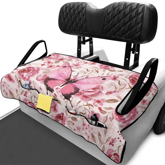 chaqlin Golf Cart Seats Cushion Covers Easy Install Cute, Compatible with Sports Club Car Golf Cart Golf Cart Seat Covers(Pink Butterfly and Floral Pattern)