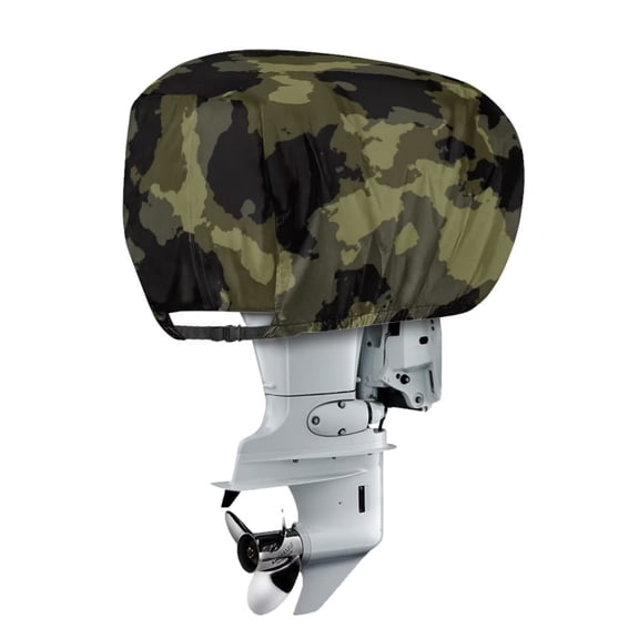 chaqlin Green Camo Boat Motor Cover Waterproof Outboard Motor Cover Suitable for All Weather Heavy Duty Boat Engine Easy to Install and Take Off,Yacht Engine Hood Universal Fit for 10-25HP Boats