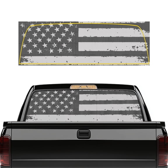 chaqlin Grey American Flag Rear Window Decals for Trucks and SUV Perforated Waterproof Personalized Back Window Film Decal for Car Pickup Sticker