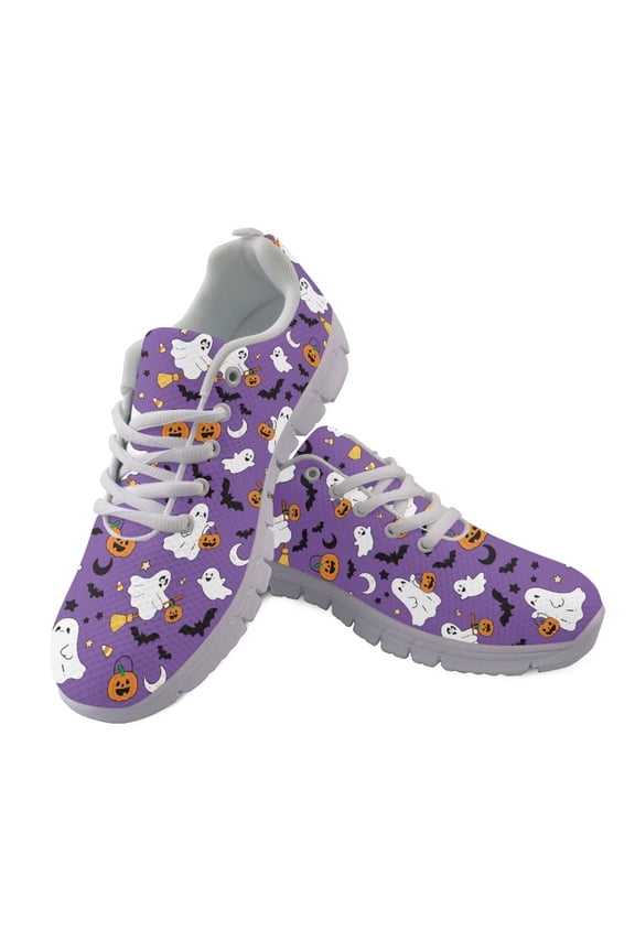 Halloween Ghost Pumpkin Shoes for Women Men Size 7 Breathable Mesh Lace Up Walking Sneakers Outdoor Training Flats Casual Running Tennis Shoes