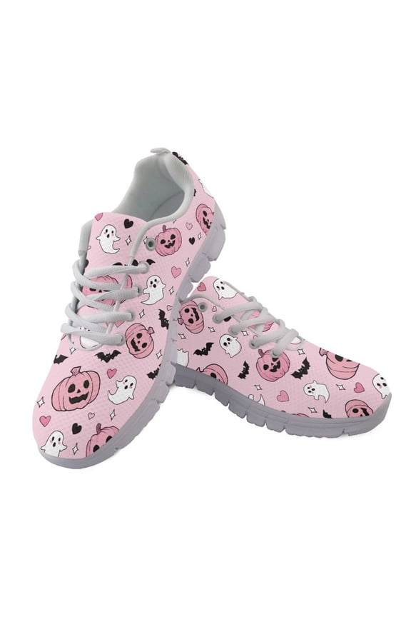 Halloween Ghost Pumpkin Sneakers for Women Size 6 Lace Up Walking Shoes Comfortable Low Top Running Shoes Breathable Lightweight Slip On Tennis Shoe