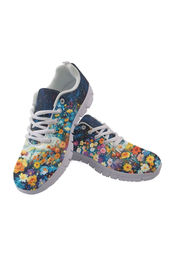 Halloween Ghost Sneakers for Women Size 6 Comfortable Lace-Up Running Shoes Flower Slip on Mesh Falt Breathable Lightweight Walking Tennis Shoes