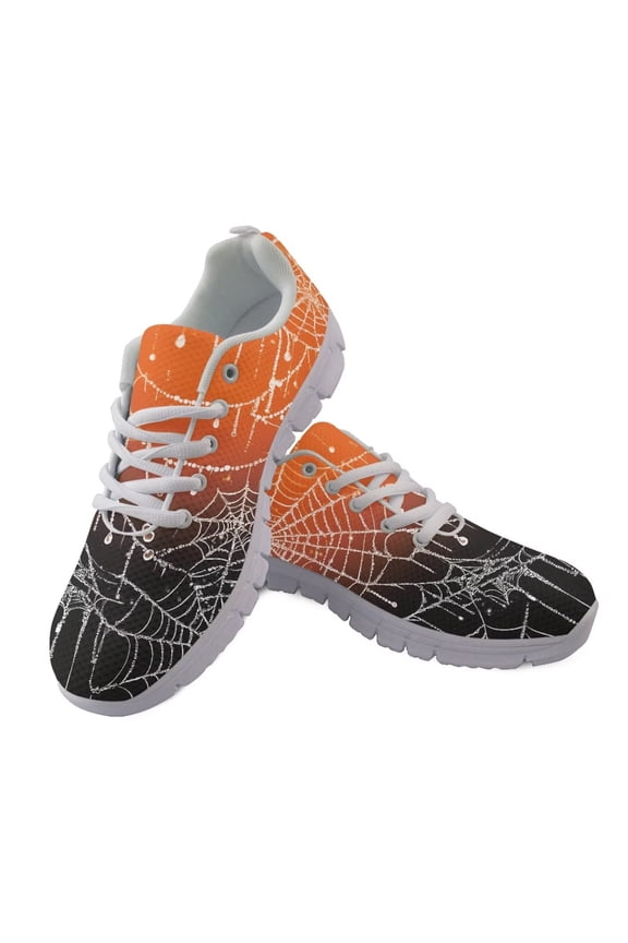 Halloween Spider Web Shoes for Women Men Size 6 Lace Up Walking Sneakers Breathable Mesh Running Shoes Comfortable Slip on Mesh Trainers