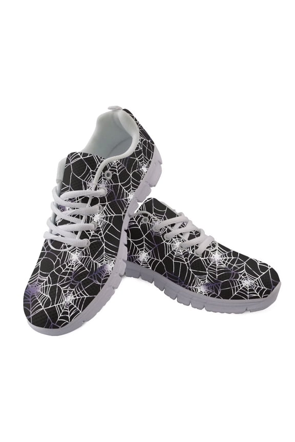 Halloween Spider Web Sneakers for Women Men Size 5.5 Breathable Lace Up Running Shoes Comfortable Low Top Tennis Shoes Casual Slip-on Walking Shoe