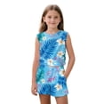 thumbnail image 1 of chaqlin Hawaii Blue Flowers Girls Shorts Set Sleeveless Top and Elastic Waist Shorts with Pockets Soft Graphic Summer Outfits for Sports Casual Wear 5-14 Years Old, 1 of 7