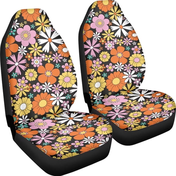 chaqlin Hippie Floral Front Seat Covers for Car 2 Piece Front Bucket Seat Covers Universal Fit Auto Seat Protector for Sedan,Truck,SUV