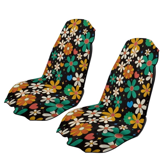 chaqlin Hippie Flower Print 2 Pack Car Seat Towel Covers Sweatproof Car Protective Front Seat Covers Waterproof Non-Slip Sweat Towel for Gym Workout Running