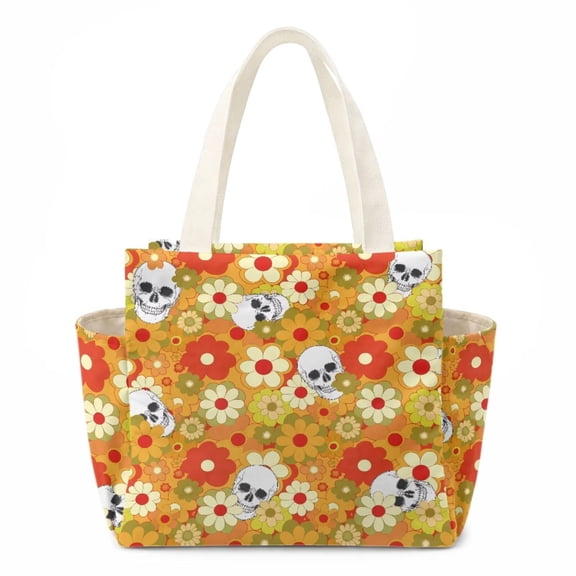 chaqlin Hippie Flower Skull Print Lunch Bag Women Insulated Lunch Box Reusable Leakproof Large Spacious Cooler Tote for Womens Mens Adults Lunchbox for Work Office Picnic