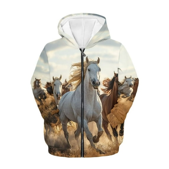chaqlin Horses Hoodies for Girls Boys Size 6-7 Casual Zip Up Hoodies Sweatshirts Kids Long Sleeve Hooded Jacket Soft Drop Shoulder Cardigan Outerwear with Pocket