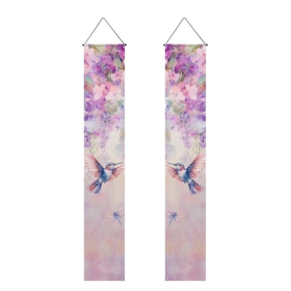 chaqlin Hummingbird Hanging Door Porch Sign Cherry Blossoms Summer Banner Hanging Door Banner for Summer Spring Front Door Indoor Outside Porch Wall Decor Party Supplies