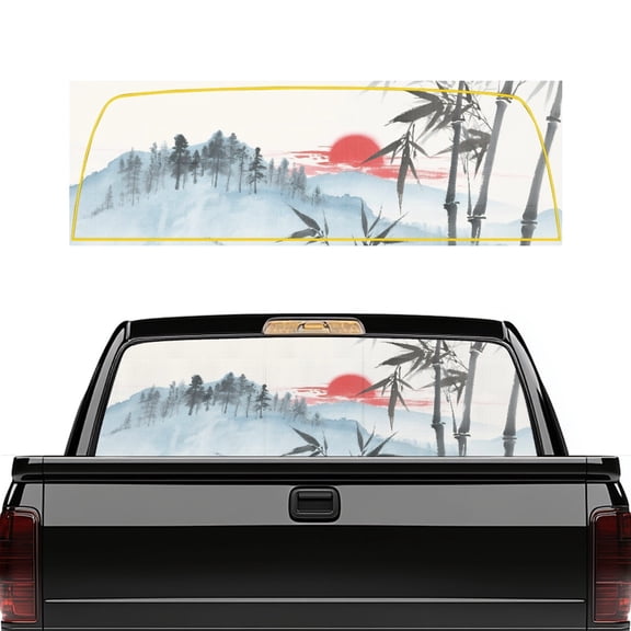 chaqlin Ink Wash Art Paint One Way Vision Rear Window Graphics Perforated UV Waterproof Back Window Decal for Pickup SUV Trucks, Privacy Film