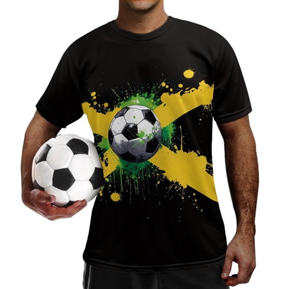 chaqlin Jamaica Flag Football Pattern Soccer Jerseys Breathable Running Shirt Short Sleeve T-Shirt Quick-Dry Team Uniforms for Men & Youth