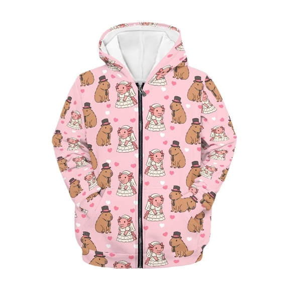 chaqlin Kids Axolotl Hoodies Girls 10-12 Full-Zip Sweatshirts Cute Capybara Long Sleeve Hooded Jacket Fall Outerwear with Pocket
