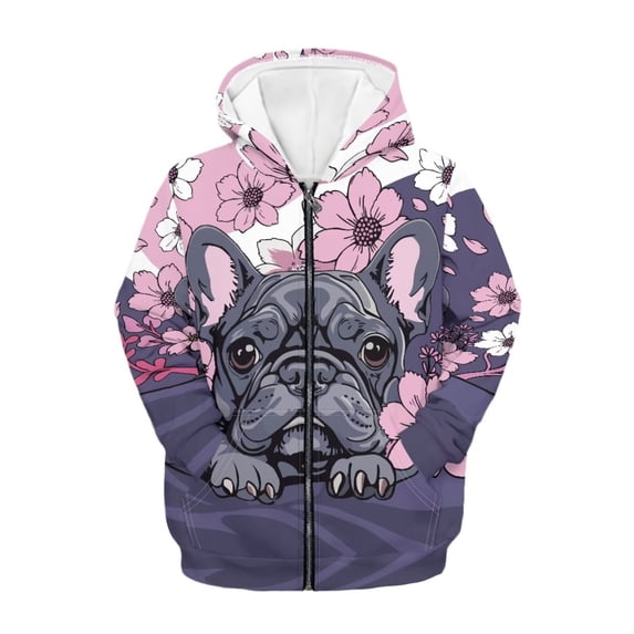 chaqlin Kids French Bulldog Hoodies Girls 6-7 Zipper Hooded Sweatshirt Flower Long Sleeve Hoodie Coat Lightweight Loose Sports Jackets with Pocket Fall Winter Clothes