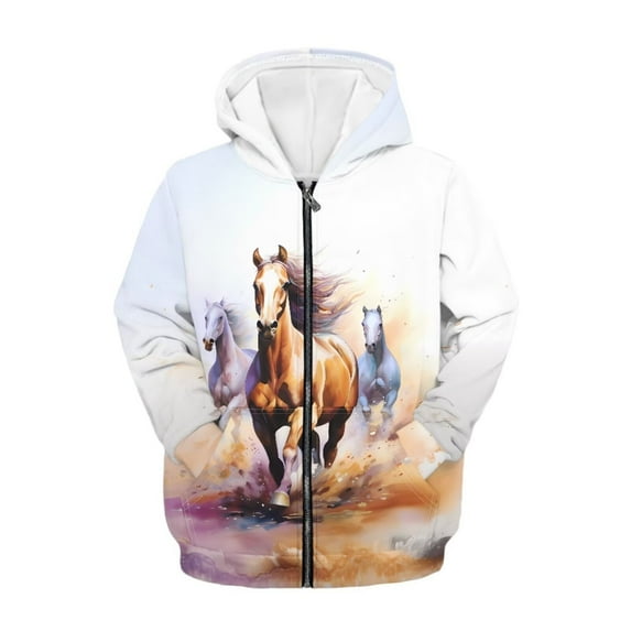 chaqlin Kids Horses Hoodies for Girls Boys Size 14-16 Casual Full-Zip Sweatshirts Long Sleeve Hooded Jacket Kids School Coat with Pocket Fall Winter Clothes