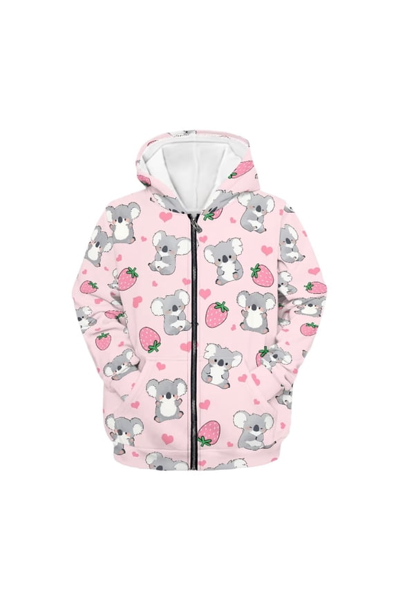 Koala Sweatshirts for Girls 8-10 Trendy Y2K Zip up Hoodies Strawberry Long Sleeve Hoodie Jacket Kids Pullover Top with Pockets