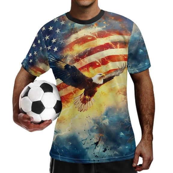 chaqlin Lightning Eagle USA Flag Soccer Jersey Men's Athletic Shirts Short Sleeve Tops Casual Sports Uniform for Soccer Fans Gifts