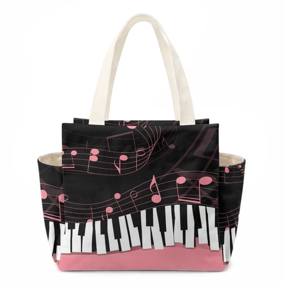 chaqlin Lunch Bag For Women, Insulated Lunch Box Adult Large Capacity Lunch Bags,Portable Lunchbox Cooler Bag with Handle Side Pockets,Pink Piano Musical Note