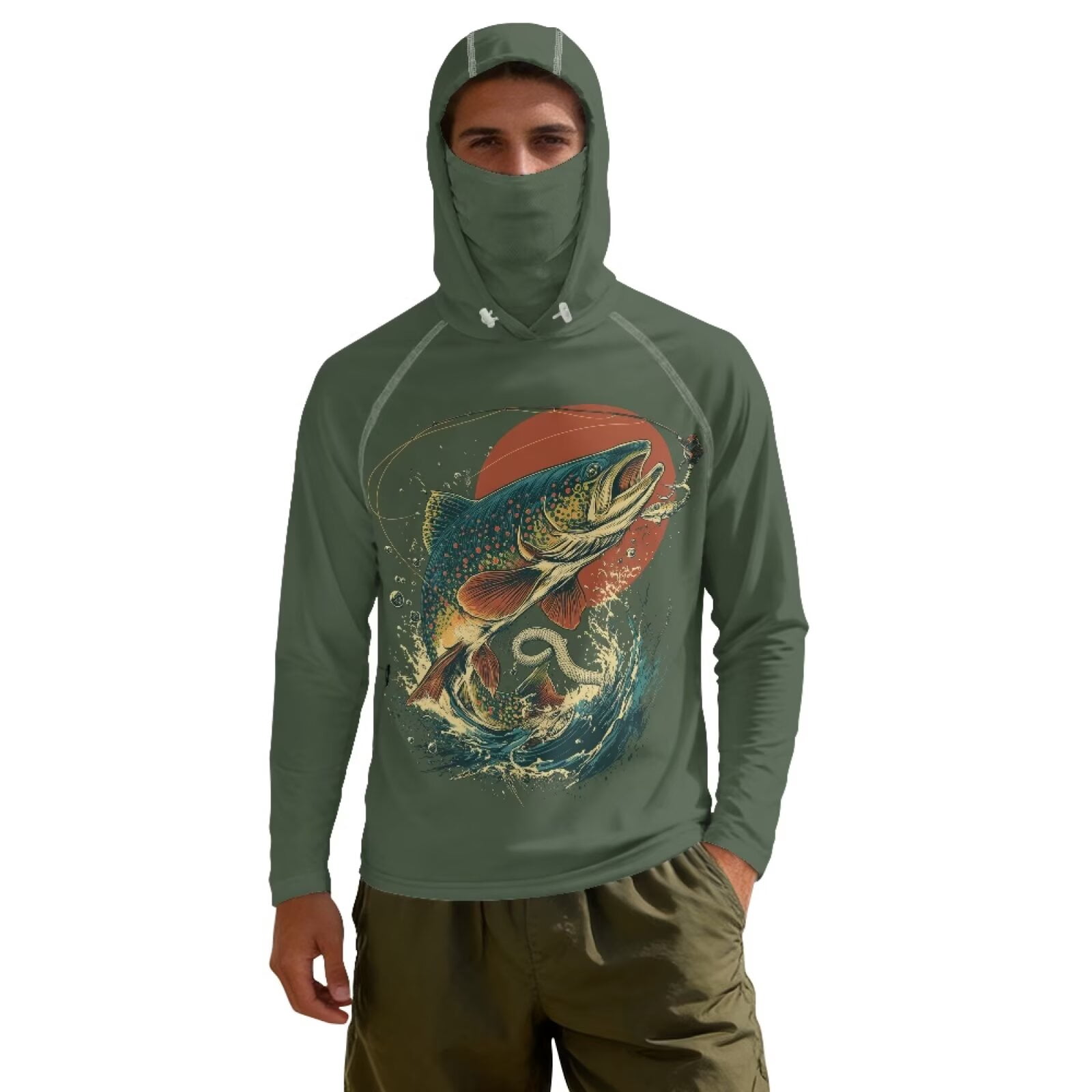 chaqlin Men's UPF 50+ Quick Dry Sun Hoodie with Face Mask Long Sleeve ...