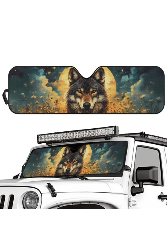 Moon Wolf Windshield Sun Shade Compatible with 2018-2023 Wrangler JL JLU Gladiator JT,Windshield Sunshade Front Window Sun Visor,Blocks Sunlight Heat UV Rays,1pc