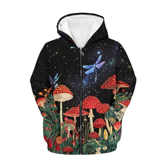 chaqlin Mushroom Hoodies for Girls 6-7 Trendy Y2K Hooded Sweatshirt Dragonfly Full Zip Sports Jacket Lightweight Loose Fit Hoodie Coat with Pocket