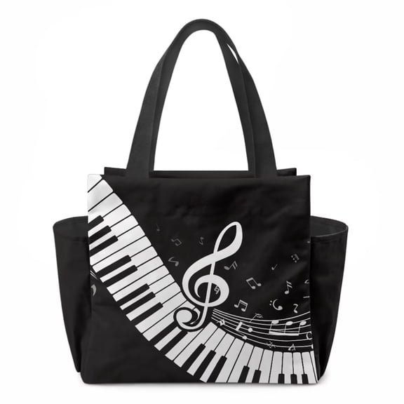 chaqlin Music Note Insulated Lunch Bags for Women Piano Keys Reusable Lightweight Lunch Tote with Handle Cooler Waterproof Tote Bag for Work Picnic Travel