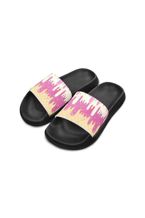 Open Toe Design Cartoon Ice Cream Girls Slip On Slippers Ideal for Water Park Adventures Adorable Slide Sandals, Pink