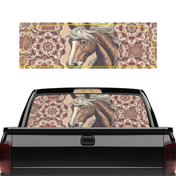 chaqlin Ornate Pattern Horse Truck Back Window Decal Printed Automotive Decals One Way Vision Perforated Film Graphic See Through Pickup Sticker Compatible with Most Trucks, SUVs, Cars