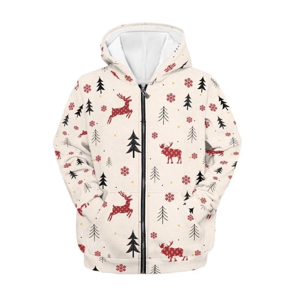 chaqlin Christmas Tree Zip up Hoodies for Girls Boys Trendy Y2K Hooded Sweatshirt Deer Print Long Sleeve Hoodie Jacket Kids Pullover Top with Pocket